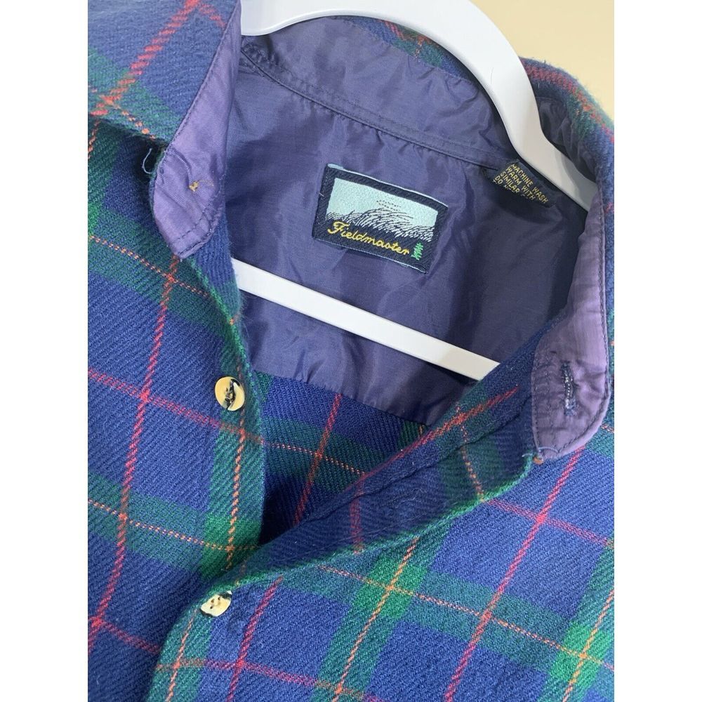Vtg Fieldmaster Flannel Acrylic‎ Button Up Men's Size M Green Plaid